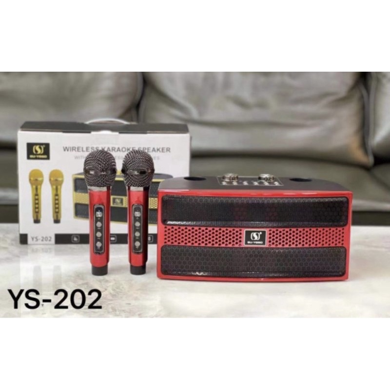 Loa karaoke bluetooth YS 201-YS 202 - Tặng kèm 2 micro không dây SẠC TỰ ĐỘNG