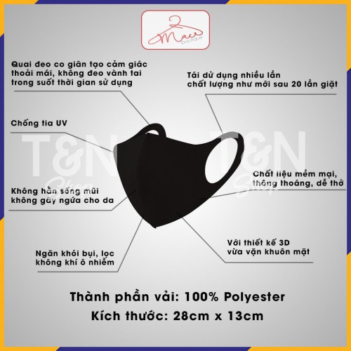 Khẩu Trang Vải 3D Thời Trang Hàn Quốc Chống Ô Nhiễm Bụi Mịn, Chống Nắng Công Nghệ NHẬT BẢN T&N Shop | BigBuy360 - bigbuy360.vn