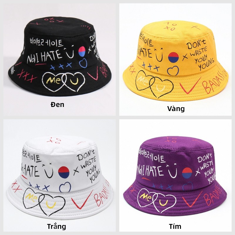 Mũ Bucket nam nữ họa tiết Graffiti 4 màu - ẢNH THẬT - Nón bucket tai bèo nam nữ cao cấp M02