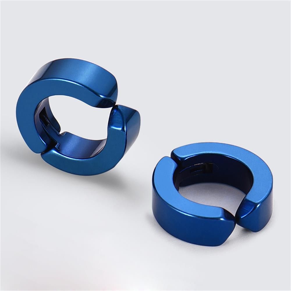 Bông tai tròn bằng thép không gỉ không xỏ màu đen phong cách hip hop cá tính cho nam và nữ