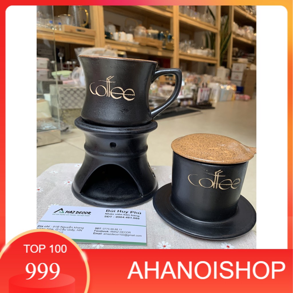 Bộ Bếp tách đun hâm nóng cafe bằng gốm sứ Bát Tràng Size to 135ml