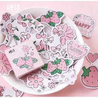 Bộ Hình Dán Sticker Vị Dâu Tây 45 miếng đáng yêu trang trí tranh, sổ tay, planner