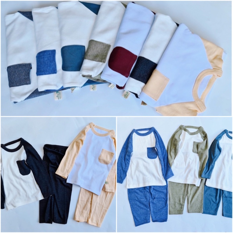 Bộ cotton dài tay Moimoil xuất Hàn túi ngực bé trai 10-25kg