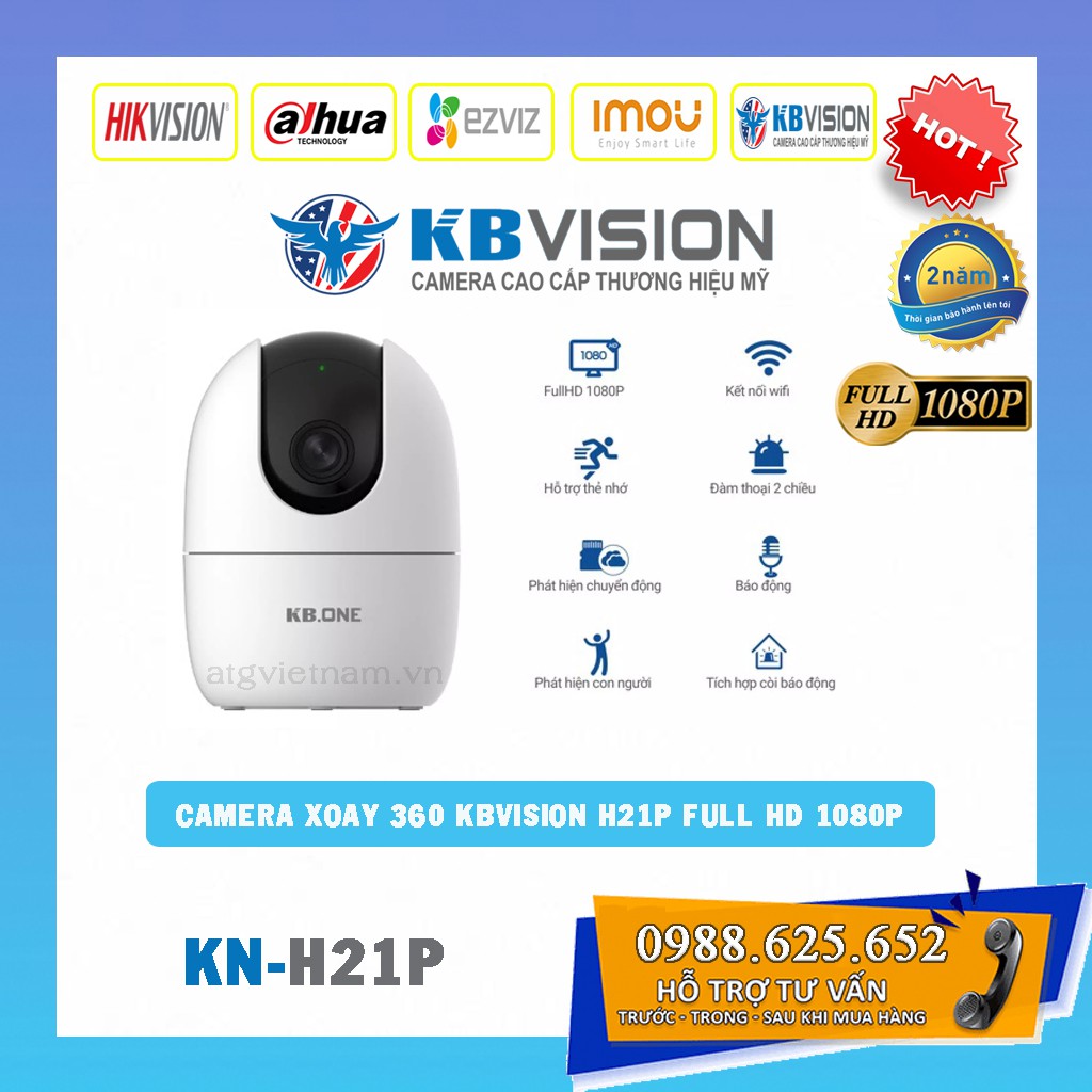 [THƯƠNG HIỆU MỸ] Camera Wifi Xoay 360 Độ KBONE KN-H21P FULL HD 1080P - Hàng chính hãng