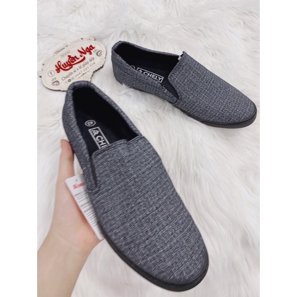 Giày lười vải nam màu ghi và đen