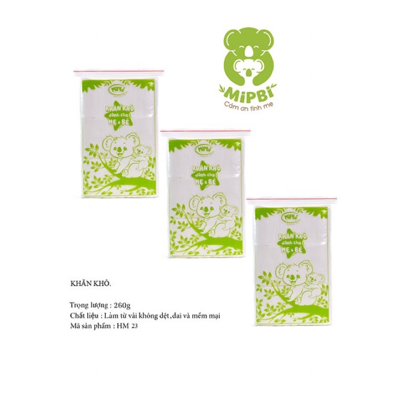 Khăn giấy khô đa năng Mipbi 260-600g, khăn vải khô cho bé sợi bông tự nhiên - Monnie Kids