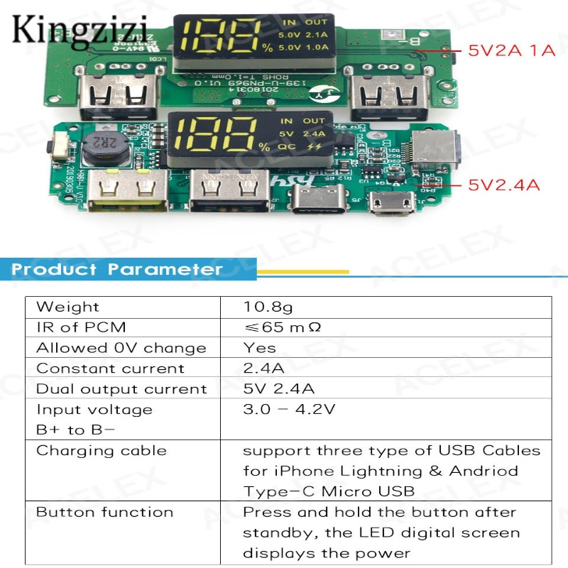 Mô Đun Sạc Pin Lithium 18650 Hai Cổng USB 5V 2.4A 2A 1A Micro/Type-C USB Cho Điện Thoại