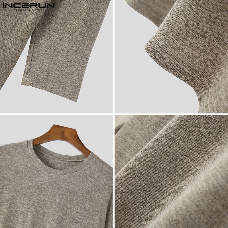 Áo thun INCERUN tay dài cổ tròn trong suốt chống nắng thời trang mùa thu cho nam