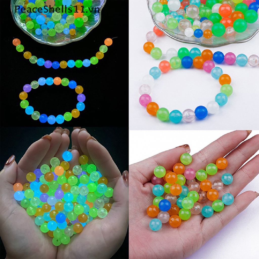 Chuỗi Hạt Acrylic 6 / 8 / 10mm Màu Dạ Quang Dùng Làm Đồ Trang Sức DIY