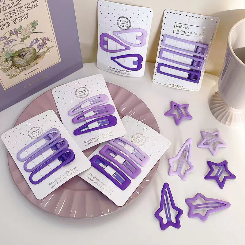 Set 3 Kẹp Tóc Mỏ Vịt Kim Loại Hình Ngôi Sao Màu Tím Ngọt Ngào Dễ Thương Cho Trẻ Em