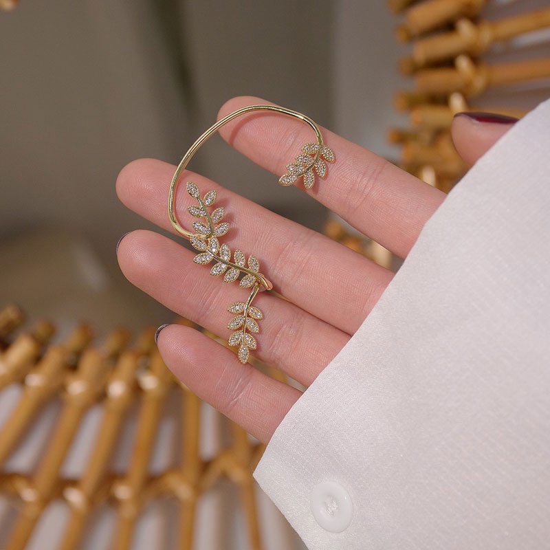 Khuyên kẹp tai hình chiếc lá đính đá thời trang thanh lịch cho nữ