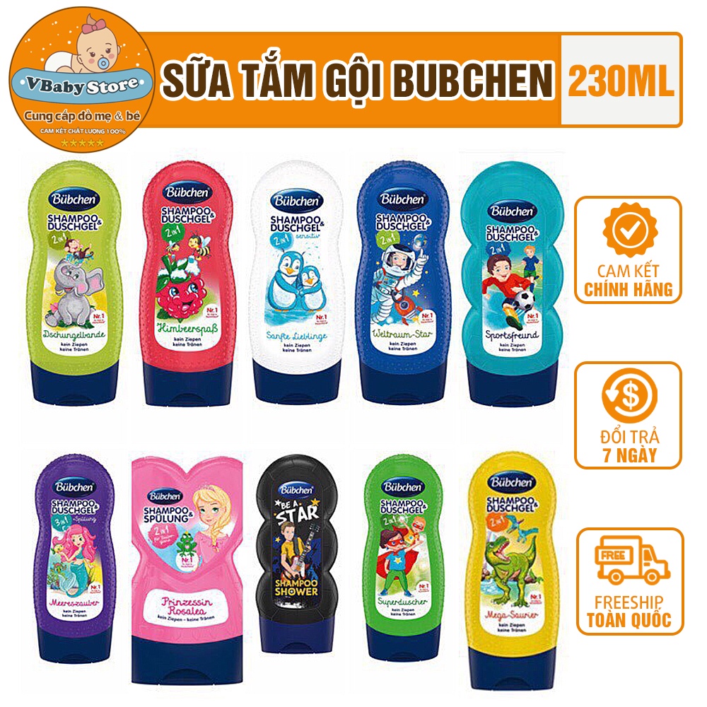 Sữa tắm gội Bubchen -Sữa tắm gội cho bé đủ hương 230 ml hàng nội địa Đức