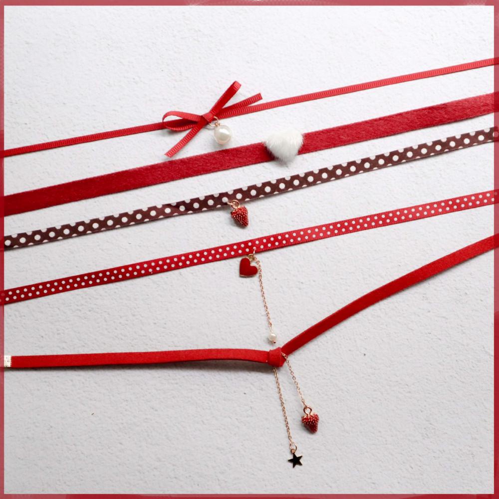 Vòng Cổ choker Hình Quả Dâu Màu Đỏ Rượu Thời Trang Xuân Hè