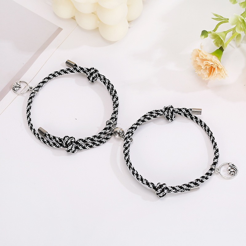 2 pcs never separate couple magnetic bracelet/ Adjustable Woven Pendant Matching Bracelet for Valentine's Day Gifts
