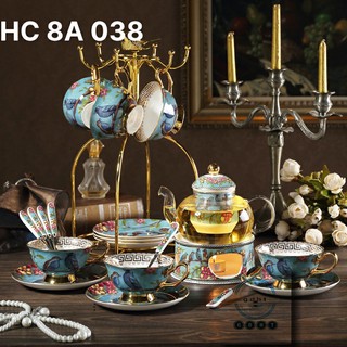 Bộ Ấm Trà Chiều Hoạ Tiết Chim Xanh - Bộ Ấm Chén Bằng Sứ Nhập Khẩu Phong Cách Châu Âu