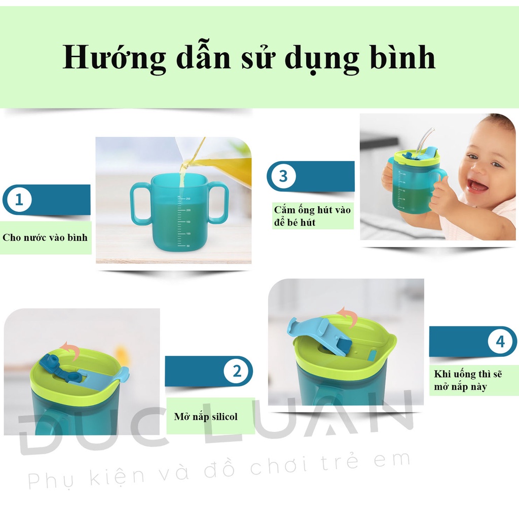 Cốc tập hút cho bé - Cốc tập uống 3 giai đoạn - Chính hãng Hugokids