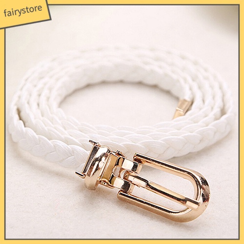 Thắt lưng da PU kiểu dây bện phối khóa kim loại đầy cá tính