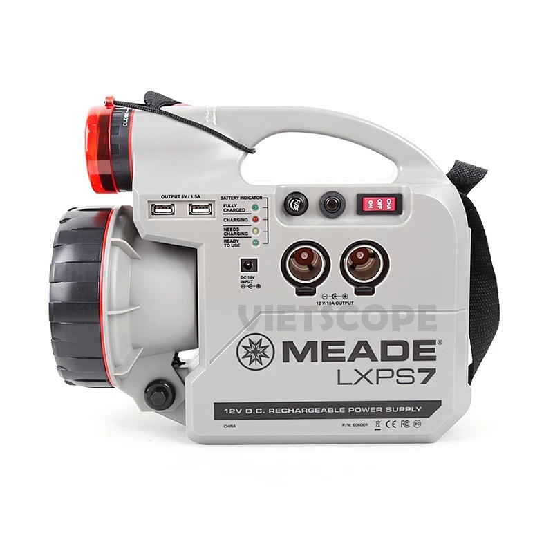 Đèn pin đa năng MEADE LXPS7 kèm nguồn 12V7A dành cho kính thiên văn Meade Celestron cổng USB, DC 12V, kích bình ô tô