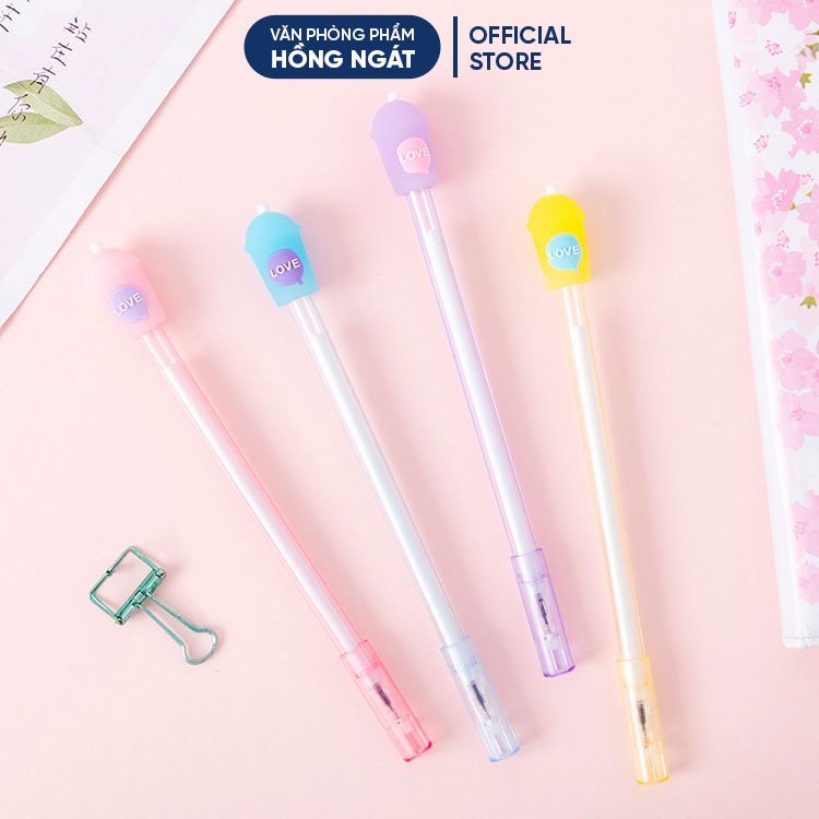 Bút bi cute hình cốc trà sữa, bút bi nước mực gel đen ngòi 0.5mm nhiều màu dễ thương đồ dùng học tập văn phòng phẩm B32