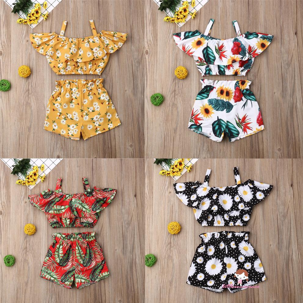 Set áo 2 dây cổ bèo ngắn đáng yêu + quần short thời trang cho bé gái