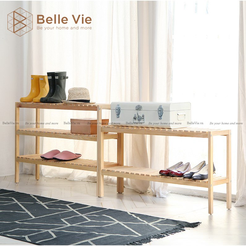 Kệ Để Giày Gỗ 2 Tầng x 100cm BELLEVIE Kệ Gỗ Kệ Đa Năng Đơn Giản Tiện Lợi KT 100Cm x 26Cm x 50Cm