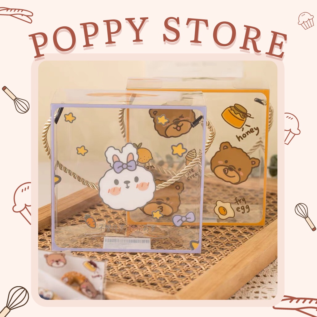 Hộp nhựa đựng bánh, hộp mica đựng kẹo trong suốt, hoạ tiết dễ thương - POPPY STORE