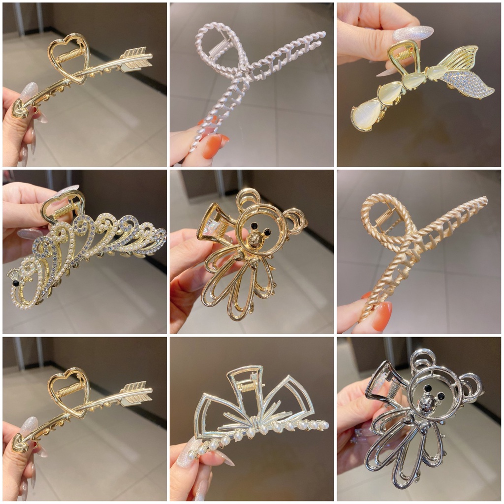 Kẹp càng cua hình chim công/ duôi cá/ trái tim/ hướng dương đính ngọc màu vàng kim