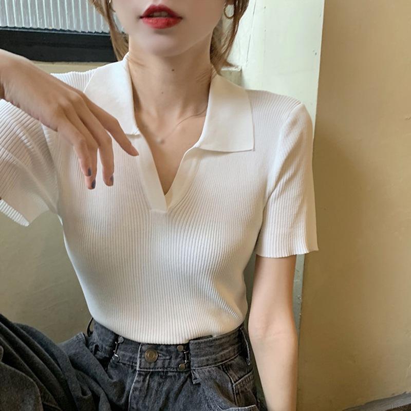 Áo thun ngắn tay cổ chữ v trơn màu thời trang hàn quốc