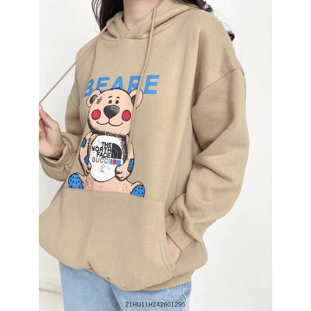 Áo Hoodies Nữ Chui Đầu Nón 2 Lớp Hình In Gấu Đẹp Form Rộng Mặc Thoải Mái [NEW UNISEX]