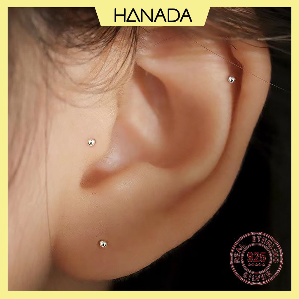 Bông Tai Bạc Nguyên Chất Giữ lỗ Hanada Bông Hai Đầu Bi Khuyên Đeo Mũi Nam Nữ 1058