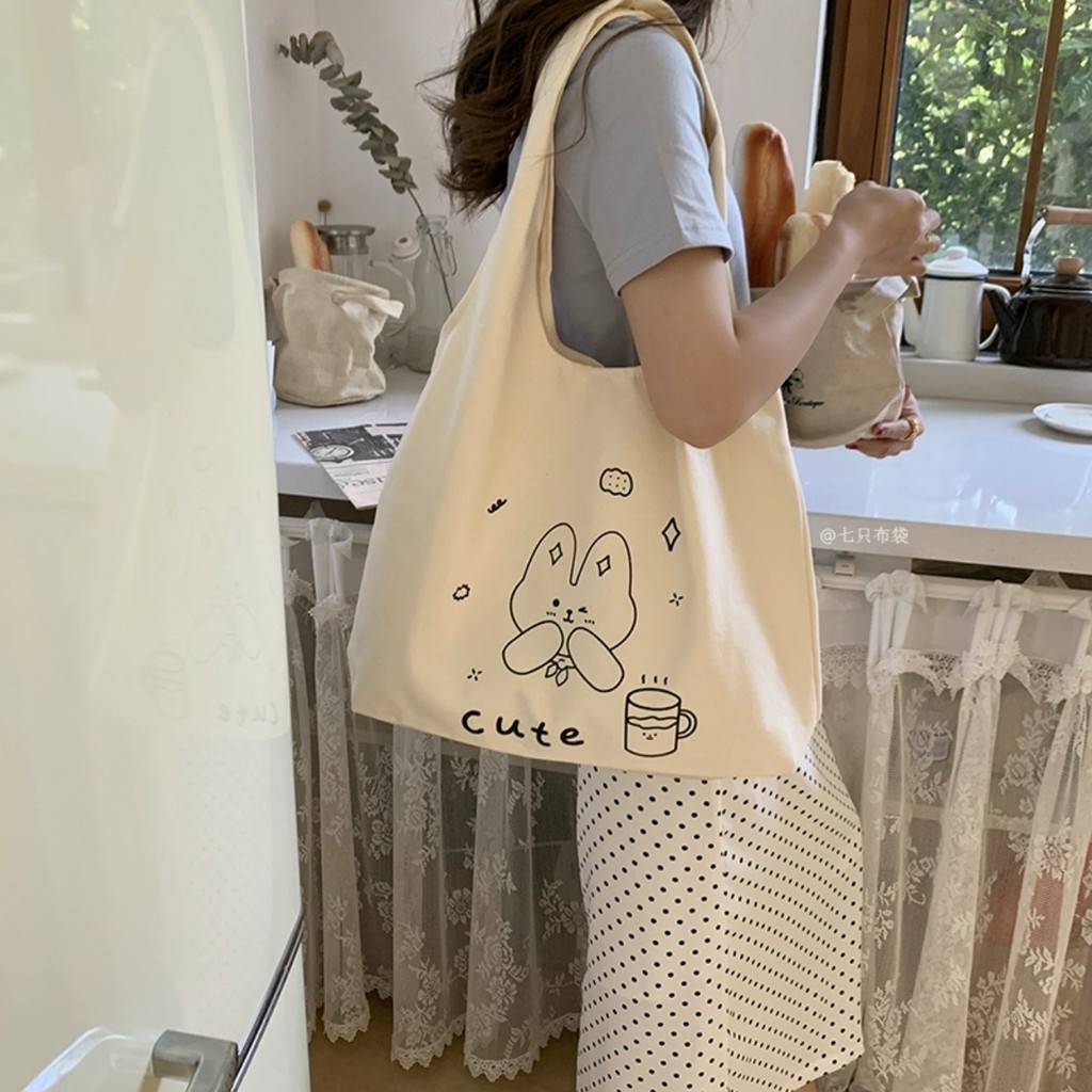 Túi tote vải canvas cao cấp phong cách Hàn quốc - THỎ CUTE họa tiết