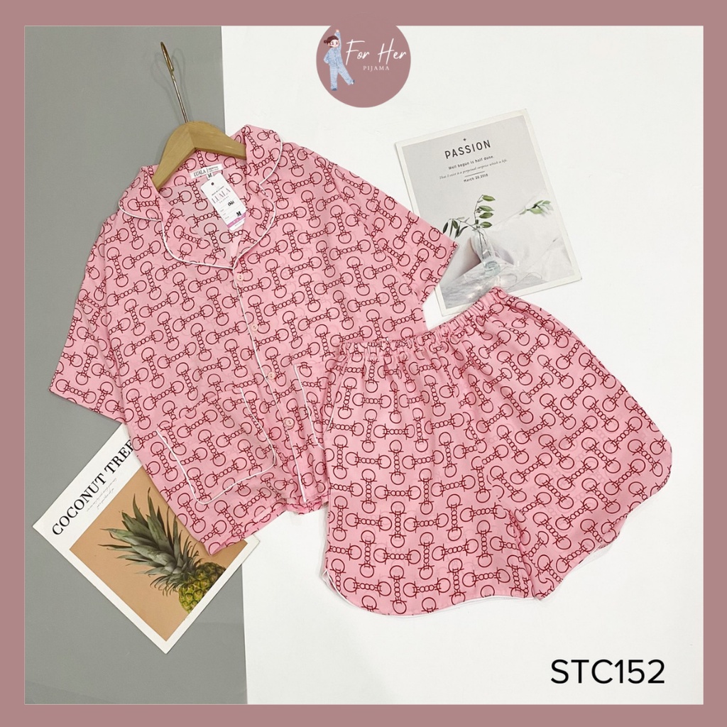 Đồ Bộ Pijama - Bộ Lụa Pizama Quần Sooc Đùi Họa Tiết Phối Dễ Thương