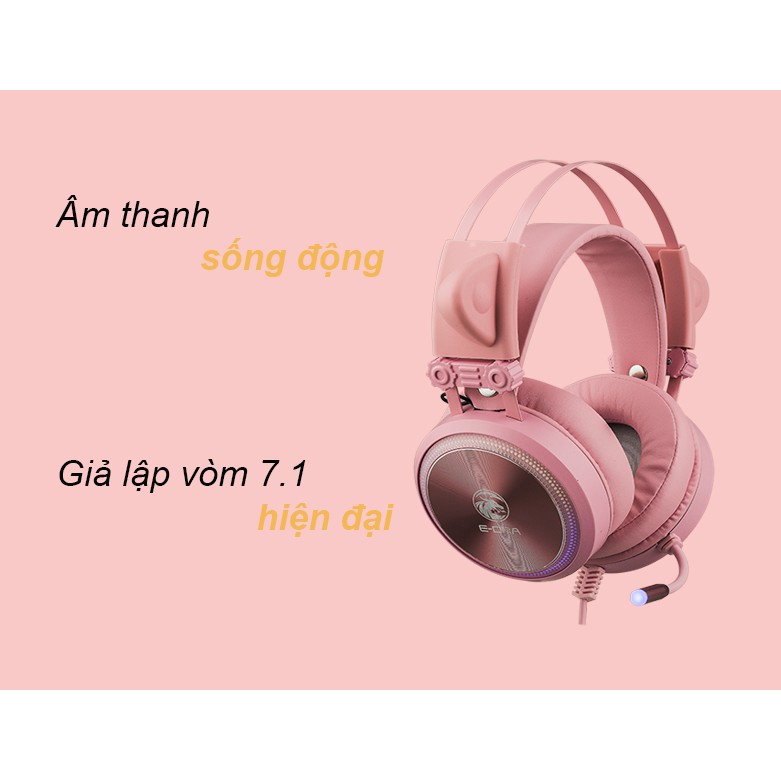 Tai nghe Gaming E-Dra EH412 Pro Pink Led RGB - Hàng Chính Hãng
