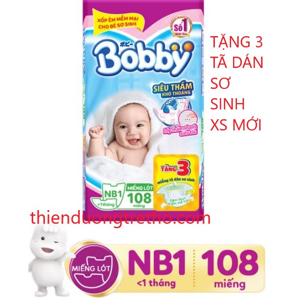 [Tặng 3 miếng tả dán] Tã- Miếng lót sơ sinh Bobby NewBorn1 NB1-108 miếng