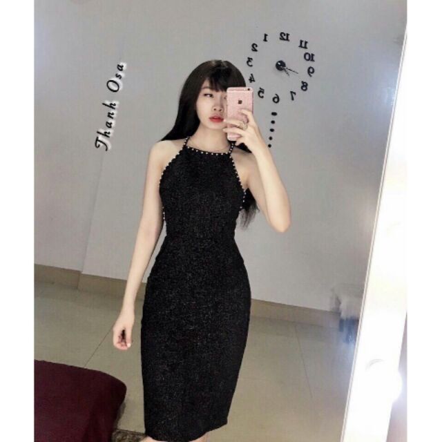 Đầm body vải bố đính cườm