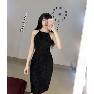 Đầm body vải bố đính cườm