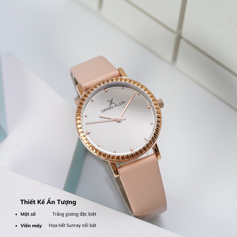 Đồng hồ nữ Daniel Klein Watch DK.1.12533 mặt tráng gương, kính cứng chống xước, chống nước, dây da đeo tay cao cấp