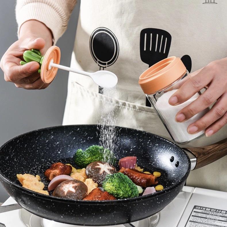 Hũ đựng gia vị thủy tinh xương rồng lọ gia vị dung tích 240ml có thìa nắp xoáy tiện lợi