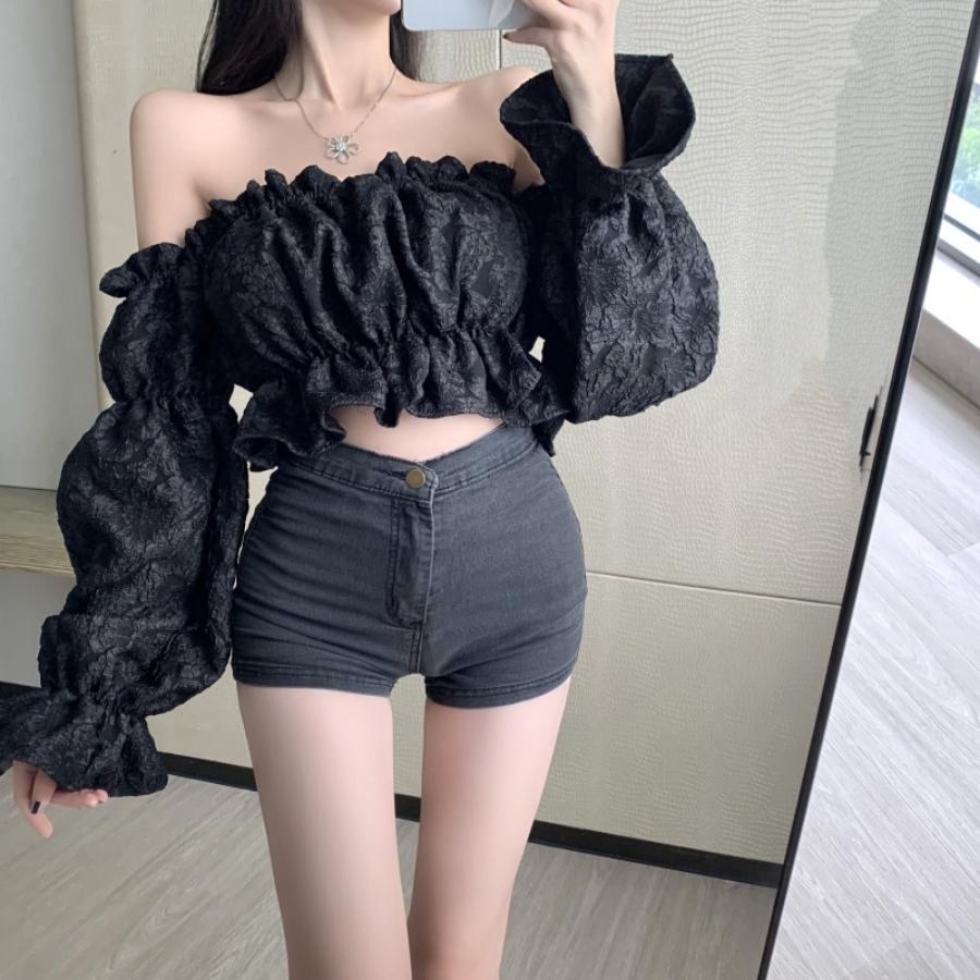 Áo croptop bẹt tay dài trễ vai kiểu ôm bigsize tay bồng vải xốp siêu xinh VANISA