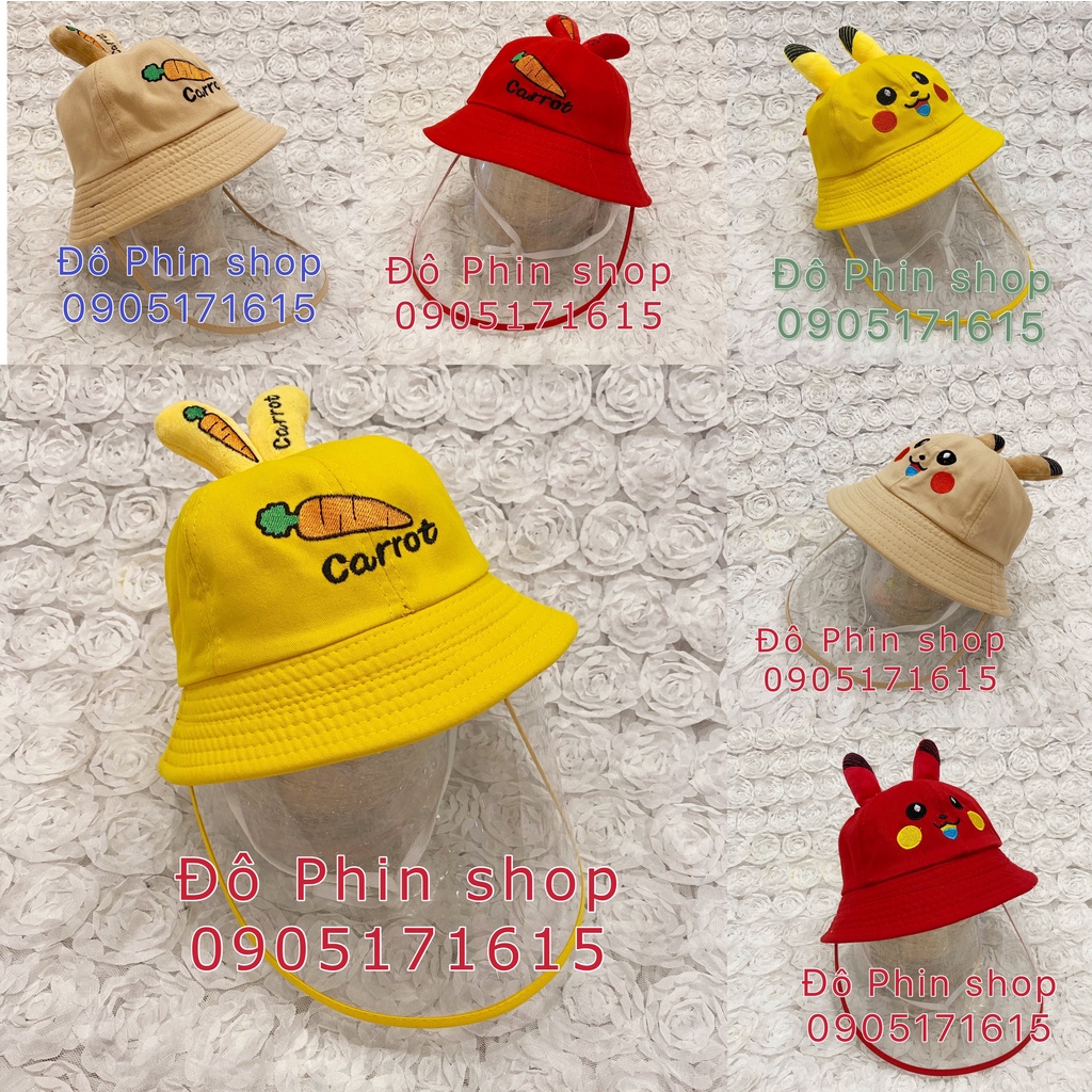 [Bé 2-6 tuổi] Mũ bucket vành chống giọt bắn trẻ em, vòng đầu 51cm, tấm chắn có thể tháo rời, chất mát, có dây quai nón