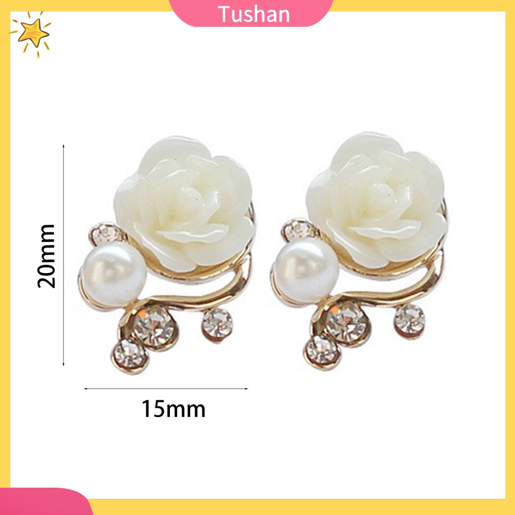 Bông tai hình hoa hồng đính kim cương và ngọc trai giả phong cách Hàn Quốc ngọt ngào cho nữ