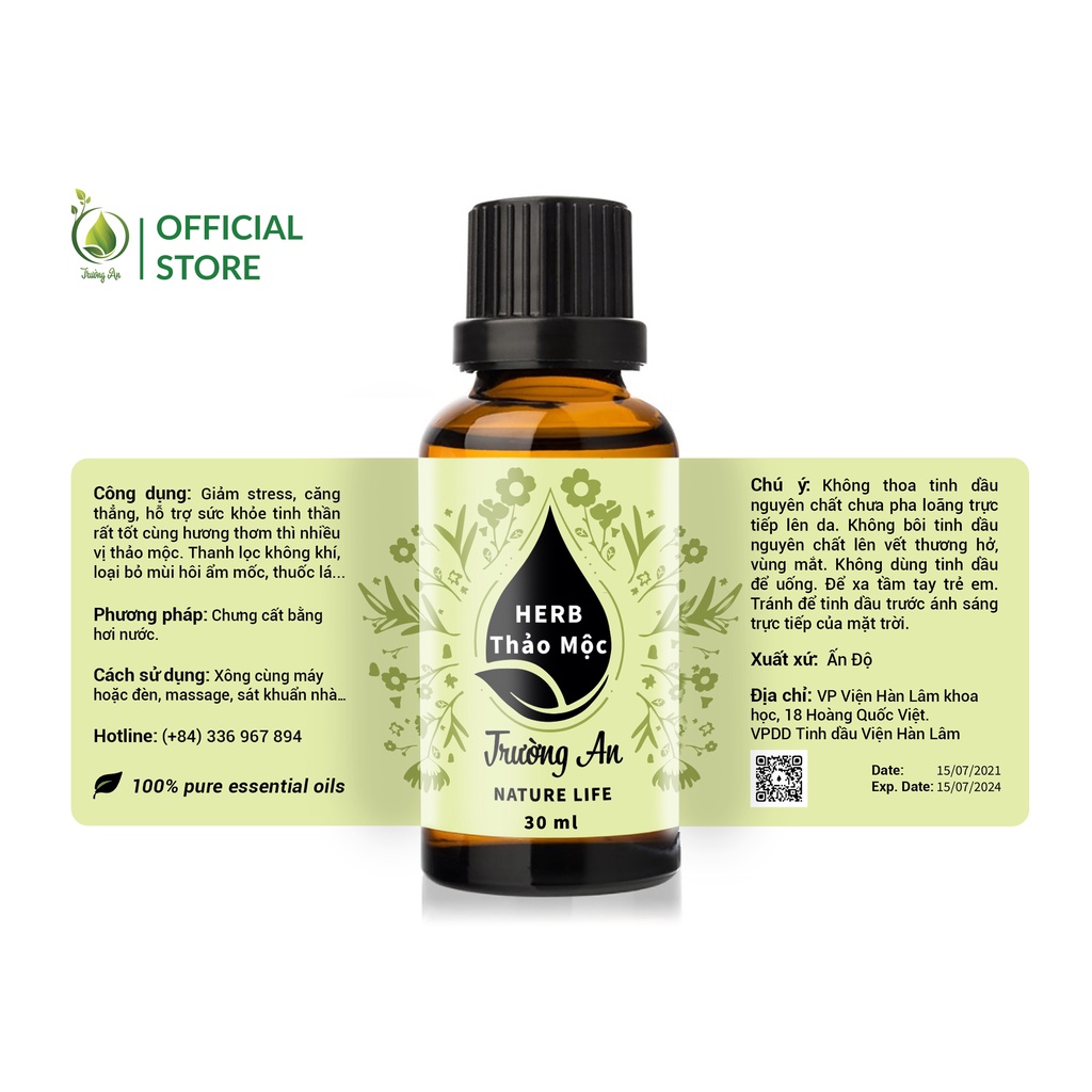 Tinh dầu Thảo Mộc Herb  Trường An Essential Oil, Cao Cấp Nhập Khẩu, Thiên Nhiên Nguyên Chất Xông Phòng, 10ml/30ml/50ml