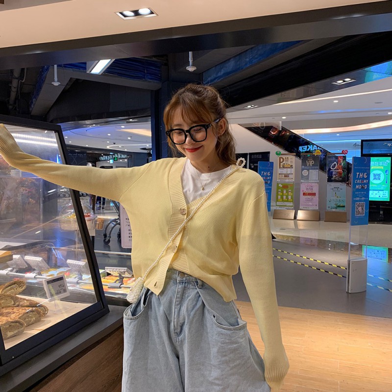 Áo khoác Cardigan dệt kim phối nút thiết kế màu trơn thanh lịch | BigBuy360 - bigbuy360.vn