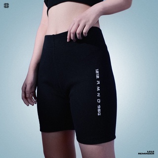 Quần biker short nữ reminder thun gân dày cạp cao logo biker short ribbed black