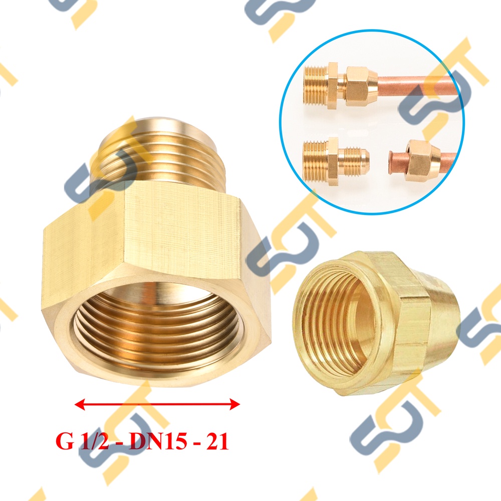 [HÀN ỐNG ĐỒNG 12-16-19] Ren trong G1/2 (21) nối côn lồi cho điện lạnh &amp; khí nén (Brass Flare Male Connector)- Rắc co NPT