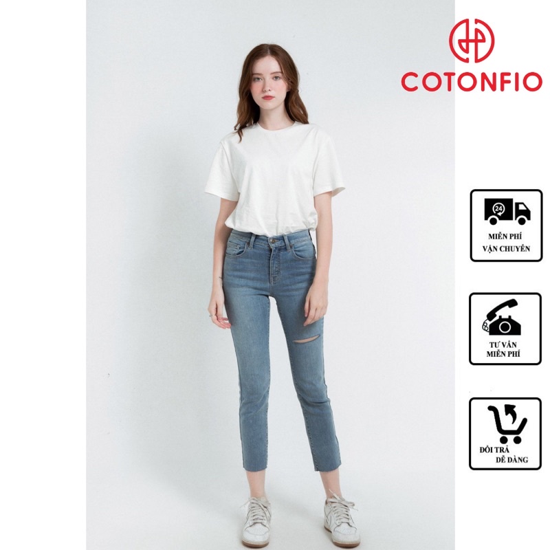 Quần Jean Nữ Skinny Quần Bò Nữ COTONFIO 8102 Quần rách gối vải jean ống ôm rách gối