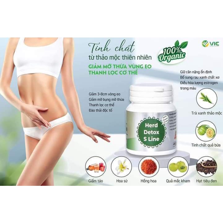 Combo giảm mỡ bụng , giảm cân Herd Detox Sline + hộp xiết eo Vic