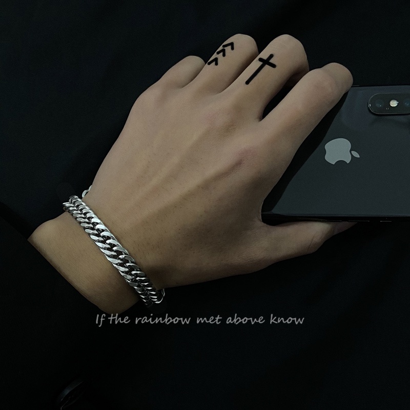 Vòng Tay Thép Titan Dày Kiểu Mắt Xích Phong Cách hip hop Thời Trang Cho Nam