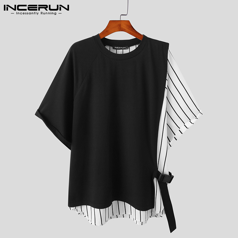 Áo Giả Hai Mảnh INCERUN Tay Ngắn Họa Tiết Sọc Thời Trang Cho Nam