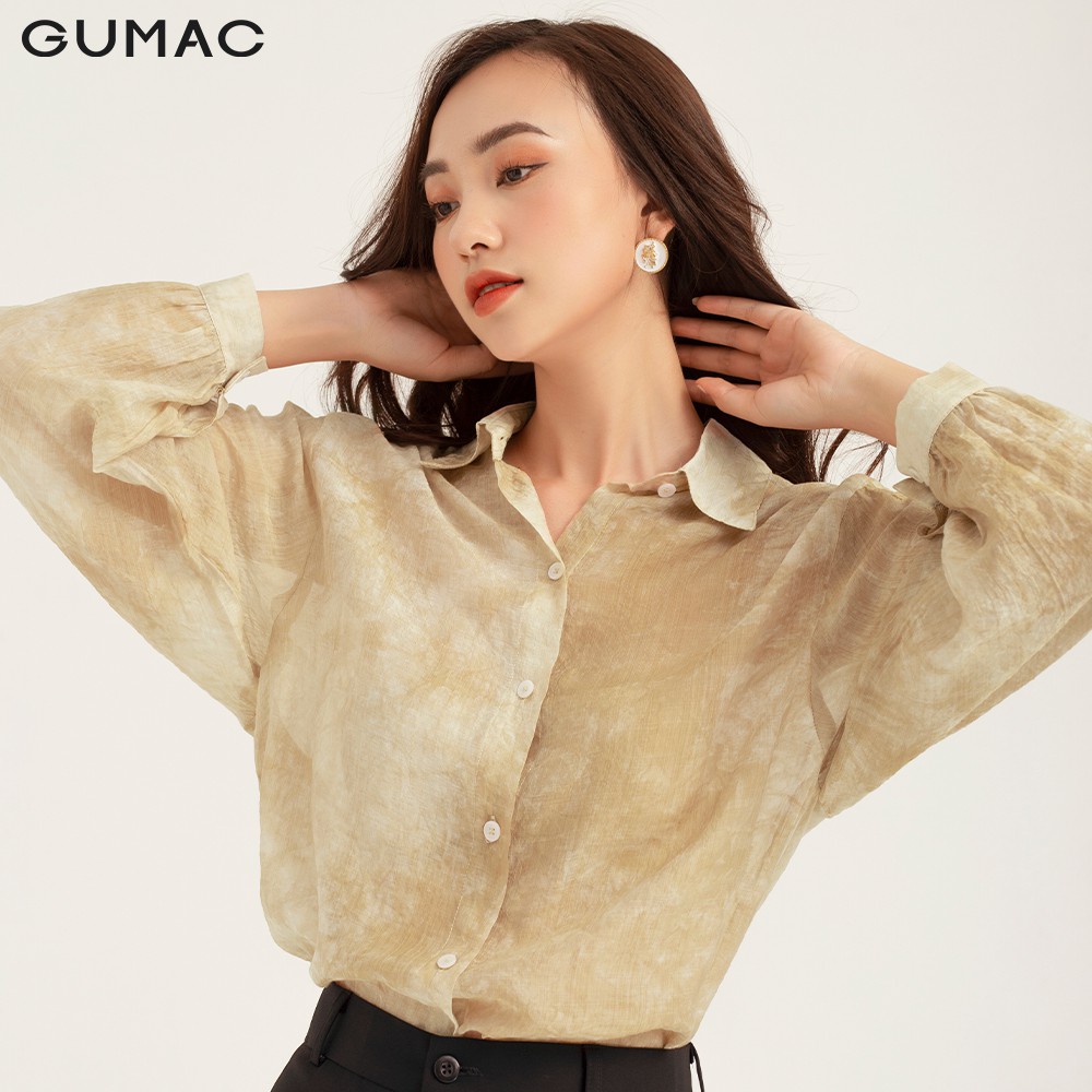 Áo sơ mi nữ loang màu GUMAC màu nâu freesize, đồ công sở thanh lịch sang trọng AB196 | BigBuy360 - bigbuy360.vn
